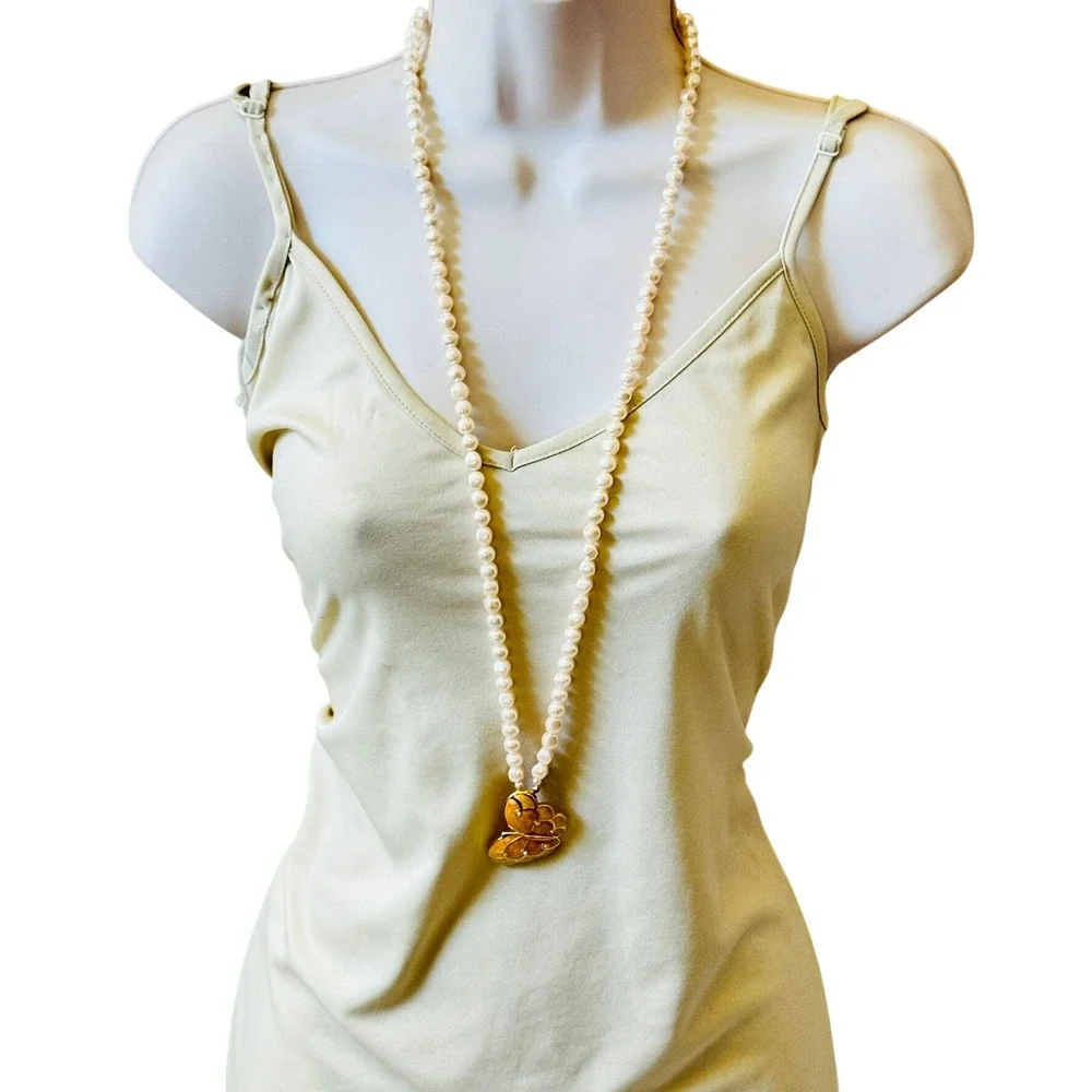 KJL Kenneth Jay Lane Avon Butterfly Necklace VTG Pearl double Strand Whimsical